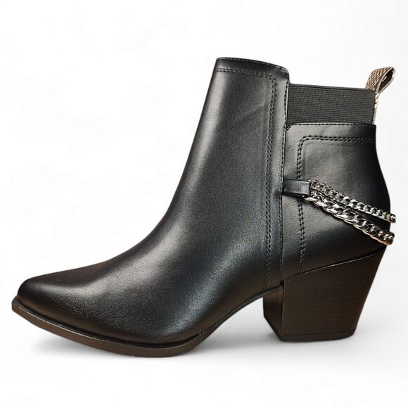 Size 10 Black Ankle Booties Silver Chains Side Zip Snakeskin Detail Pointed SODA - Picture 7 of 14